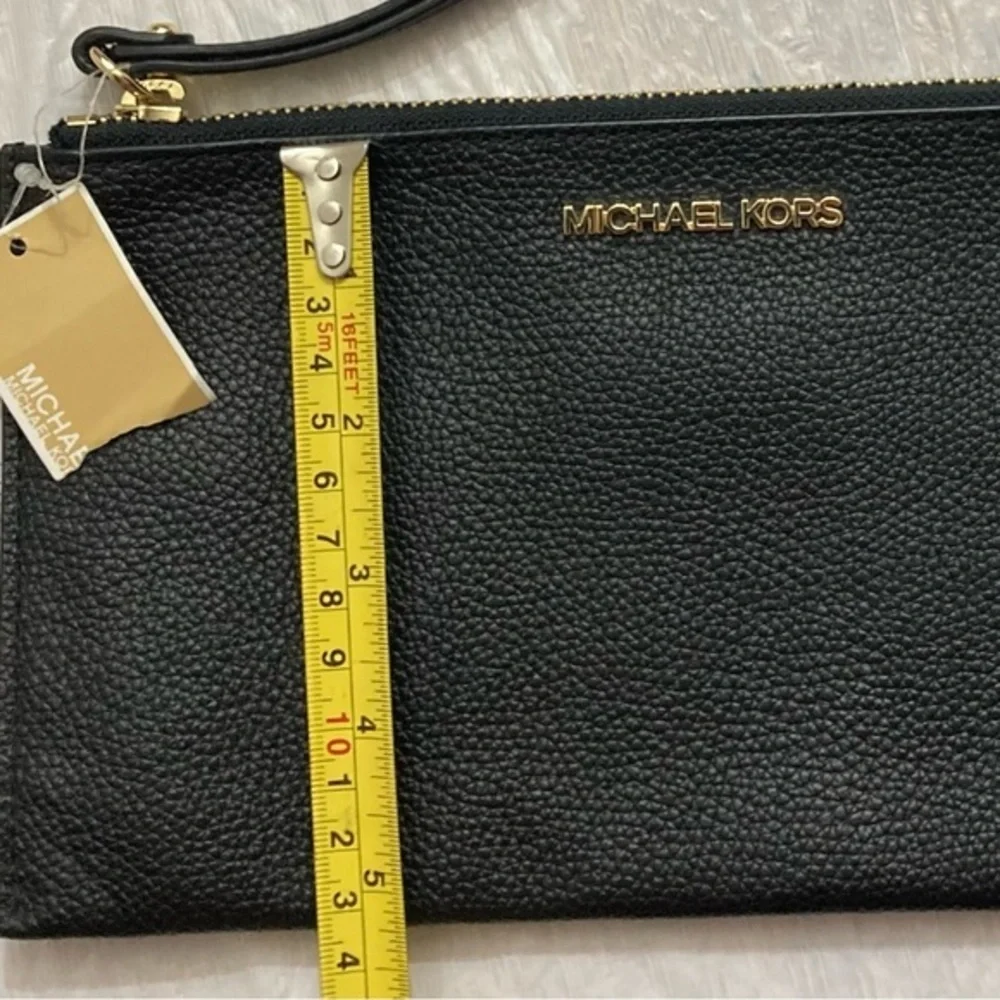 Michael Kors black pebbled leather large wristlet bag nwt